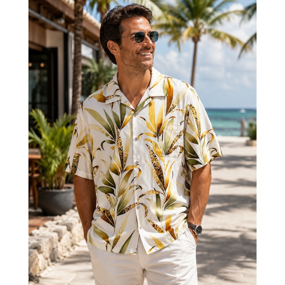 VTG Tommy Bahama Mens Tropical Print 100% Silk Button Down Shirt Vacation Large